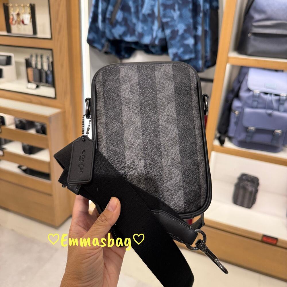 Coach Stanton Crossbody Bag In Signature Canvas Stripes CEB29 Gunmetal/Black - Picture 8 of 16